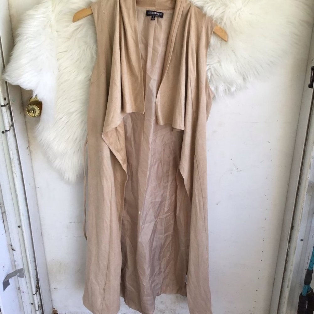 Fashion Nova Tan Faux Suede Sleeveless Duster - Picture 3 of 5